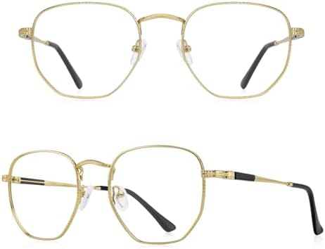 Classic Square Polygon Reading Glasses for Men Women Light Blocking Computer Readers Spring Hinge Metal Frame