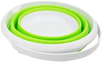 SAMMART Collapsible Plastic Bucket - Foldable Tub - Portable Fishing Water Pail - Space Saving Outdoor Waterpot (White/Grass Green, 8.5L Round)