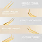 Etercycle High Precision Lash Tweezers Set - Includes 5 Stainless Steel Eyelash Tweezers for Classic Individual and Volume Lash Extensions. Complete with Storage Box
