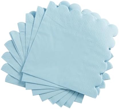 100 Pack Cocktail Napkin 2-Ply Scalloped Edged Dessert Napkins Folded 5 x 5 Inches Disposable Napkins for Dinner Wedding Birthday Party Bridal Anniversary Reception Event (Light Blue)