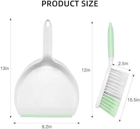 NACENA Dust Pan and Brush Set, Large Hand Broom and Dustpan Set Large Brush and Dustpan Set for Camping Broom and Dustpan Combo for Daily Cleaning Pet Hair Office Home Car, Light & Green
