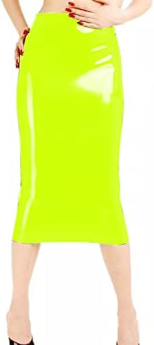 JXUN Knee Length Lady Skirt Sexy Open Buttock Skirt Nightclub Performance Costume Hollow Out PVC Midi Skirt,Fluorescence Green,M