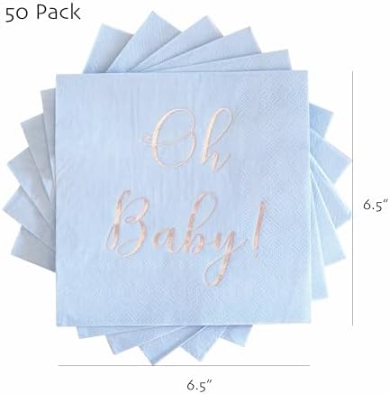 Baby Shower Napkins - 50 Pack Disposable Paper Luncheon Cocktail Napkins with Foil "Oh Baby!" Folded 6.5"x6.5" for Boy Baby Shower Party (Blue with Silver)