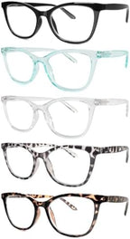 Reading Glasses 5 Pairs Square Readers for Men/Women Lightweight Blue Light Eyeglasses with Spring Hinge