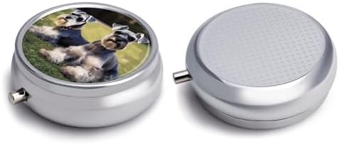 Adult Schnauzer Dogs Pill Box Portable Mini Travel Pill Organizer Holder 3 Compartment Decorative Round Pills Case Exquisite Daily Vitamin Container for Cod Liver Oil