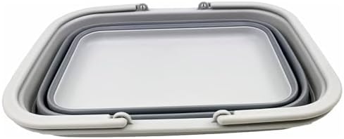 SAMMART Collapsible Plastic Tub with Handle 9.2L (2.3 gallons) - Portable Outdoor Picnic Basket/Crate - Foldable Basin for Washing Dishes,Camping,Hiking (Grey/Dark Grey)
