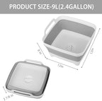 Dishpan for Washing Dishes, 2.4Gal/9L Wash Basin with Draining Plug Carry Handles, Collapsible Bucket for Cleaning, Portable Sink, Foldable Plastic Tub