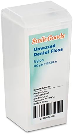 Practicon SmileGoods Unwaxed 200 Yard Dental Floss, Shred Resistant Nylon, Noncoated, Wax Less, Wax Free Floss, 1 Pack