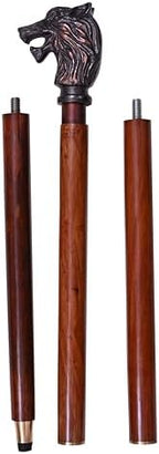 Handmade Vintage Walking Cane Wooden Walking Stick with Antique Wolf Head Handle Gift for Men & Women
