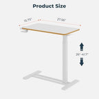 Medical Overbed Adjustable Bedside Table with Hidden Casters, Pneumatic Mobile Rolling Laptop Standing Desk with Tray for Home and Hospital Use, White