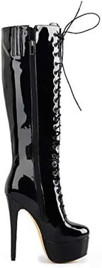 Richealnana Women's Platform Lace Up Stiletto High Heels Knee High Boots