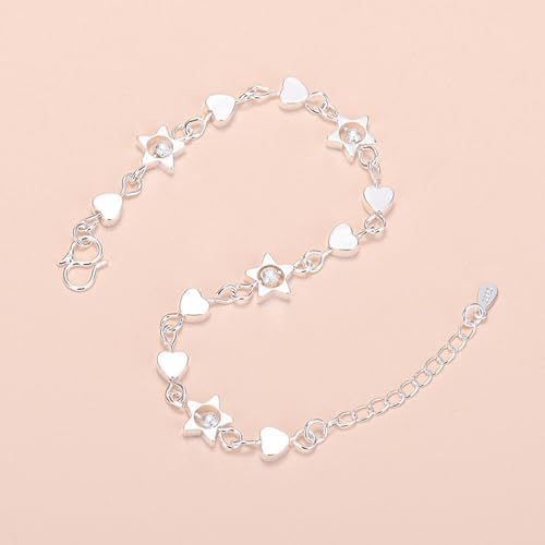 Silver Layered Star Heart Bracelets for Women Link Chain Bracelet Fashion Jewelry Gifts