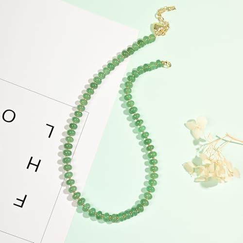 Boho Gemstone Beaded Necklace for Women – Colorful Natural Stone Choker 18K Solid Heart-Shaped Pendant, Summer Beach Jewelry