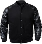 FANARCHER Men's Varsity Baseball Jacket Cotton Blend Letterman Jacket with Faux Leather Sleeve Bomber Coat