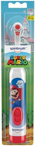 Spinbrush Super Mario Kid’s Electric Battery Toothbrush, Soft, 1 ct, Character May Vary & Princess Peach Kids Electric Battery Toothbrush, Soft, 1 ct