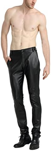 Faleave Men's Faux Leather Pants Skinny Stretch Black Red Slim Fit Suit Pants