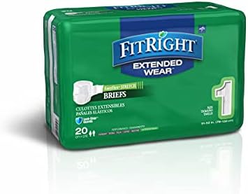 Medline FitRight Extended Wear Stretch Briefs, Overnight Adult Diapers with Tabs, Size 1 (Bag of 20)