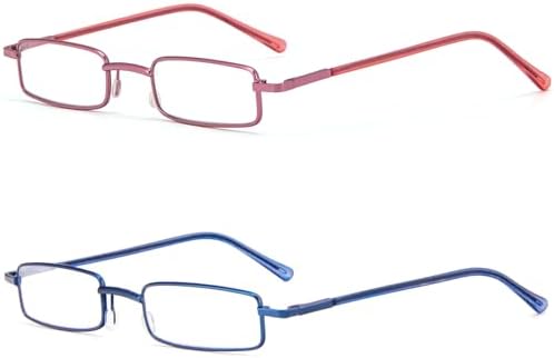 REAVEE 2 Pack Slim Pen Reading Glasses for Men Women, Small Pocket Size Tube Readers Spring Hinge with Portable Clip Case, Pink and Blue 2.0
