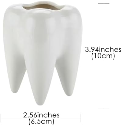 Tooth Pen Holder - Ceramic Pen Holder, Cute Desktop Pen Holder, Interesting, Unique Appearance, Suitable for Office, Classroom (White)