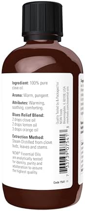 NOW Essential Oils, Clove Oil, Balancing Aromatherapy Scent, Steam Distilled, 100% Pure, Vegan, Child Resistant Cap, 4-Ounce