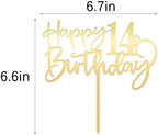 Happy 14 th birthday cake Topper,Mirrored Gold Acrylic Durable Cake Topper,14th Birthday Party Cake Decorations, Hello 14th years old, Happy fourteen years old, Birthday Party Decorations