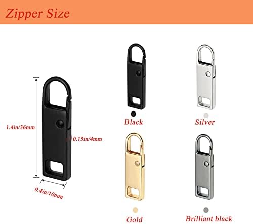 Urmspst Zipper Pull Replacement (Upgraded), 8 Pcs Detachable Zipper Pull Tabs for Luggage Clothing Jackets Backpacks Boots Purse Coat(4 Color Black, Silver, Gold, Brilliant Black)