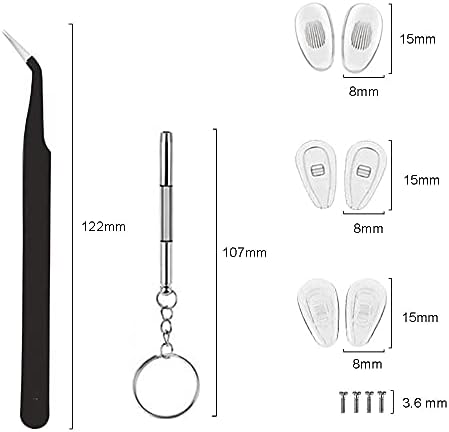 18 Pairs Eyeglass Nose Pads, Eyeglasses Repair Kit with Screwdrivers, Nose Pads, Screws, Tweezer, Cleaning Cloth for Glasses, Glasses and Sunglass Nose Pad Replacement
