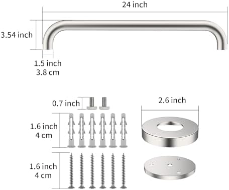 2 Pack 24 Inch Satin Brush Nickel Shower Grab Bar - 1.5" Diameter,ZUEXT Stainless Steel Bathroom Grab Bar, Bath Balance Bar,Safety Hand Rail Support, Handicap Injury Elderly Senior Assist Bath Handle