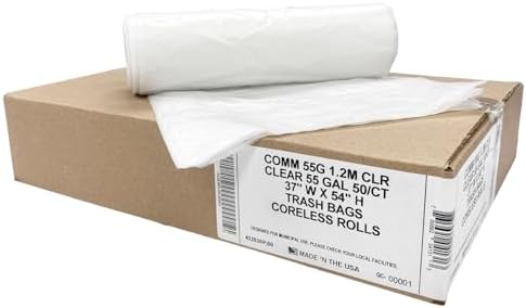 Ultrasac Heavy Duty 55 Gallon Clear Trash Bags - (Value 50 Pack) - 1.2 MIL equivalent Industrial Strength Plastic 37" x 54" for 50-55 Gal Cans -Fits Toter, Rubbermaid Brute, Carlislie Bronco etc.