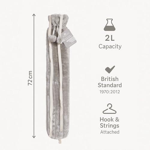 Revitale Extra Long Hot Water Bottle Pom Pom Soft Fur Cover - 72cm / 2L (Slate Grey)