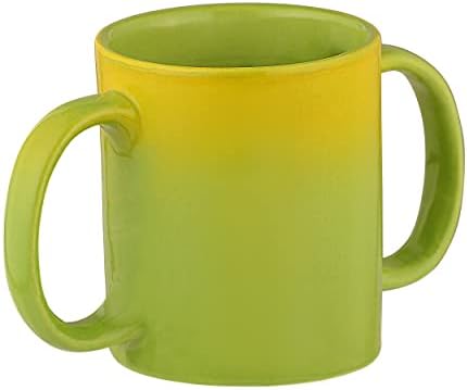 Dual Handle Mug (Double Grip Mug) made of Ceramic to Aid Tremors, 11.83 US Fl. Oz. (350mL) (Yellow & Green)