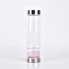 Natural Crystal Water Bottle Reusable Gem Glass Water Bottle for Making Natural Quartz Crystal Elixir Infused Gemwater Bottle Crystal Point Energy Water Bottle 550Ml (Color : Pink Crystal)