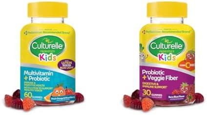 Culturelle Kids Probiotic Gummies for Ages 2+ with Lutein for Eye Health, 60 Count + Daily Probiotic for Kids with Veggie Fiber Gummies, 30 Count