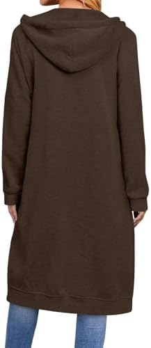 GOFULY Hooded For Women Full Zip Knee Length Tunic Sweatshirt Dresses Fleece Fall Jackets Long Sleeve Solid Clothes Pockets