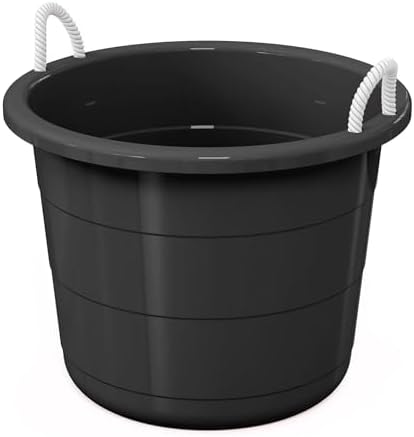 2 Pack 17 Gallon Flexible Plastic Storage Tub, Heavy Duty Collapsible Utility Basket with Reinforced Rope Handles, Multipurpose Container for Laundry, Garage, Garden, Camping, Cooling, Black