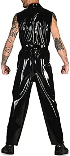 Black Sexy Loose Latex Catsuit Sleeveless Front Crotch Zipper Breast Zipper Rubber,Red,S