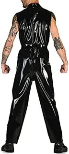 Black Sexy Loose Latex Catsuit Sleeveless Front Crotch Zipper Breast Zipper Rubber,Orange,XS