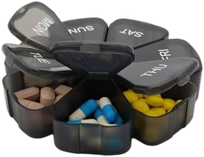 7 Day Weekly Pill Round Organizer, ShysTech Large Pill Case Pill Box 1 Time A Day for Pills/Medication/Supplements/Vitamin (Black)