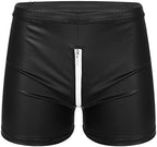 Mens Sexy Open Crotch Leather Short Pants For Sex Latex Zipper Patent Leather Boxer