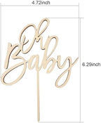 Oh Baby Cake Topper-Wooden Baby Shower Cake Decorations For Rustic Theme Gender Reveal Party/Baby Booth Props Party Photo Decorations（01）