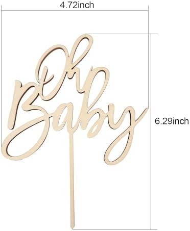 Oh Baby Cake Topper-Wooden Baby Shower Cake Decorations For Rustic Theme Gender Reveal Party/Baby Booth Props Party Photo Decorations（01）