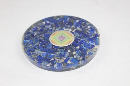 Jet Lapis Lazuli Orgone Tea Coaster Flower of Life Round 3.5 Inch Diameter Approx. Booklet Crystal Therapy