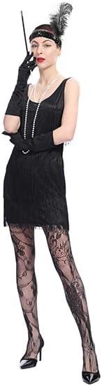 Leadtex Women's 1920s Fringed Flapper Costume with Feather Headband,Beaded Necklace