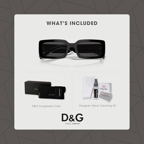 Dolce&Gabbana DG6187 501/87 53MM Black/Dark Grey Rectangular Sunglasses for Women +Bundle with Accessory Eyewear Kit