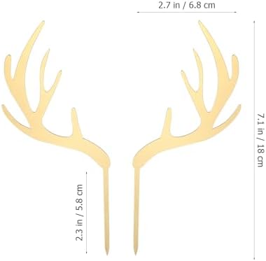 MAGICLULU Christmas Cake Toppers, 5Pcs Reindeer Antler Acrylic Cake Topper for Christmas Birthday Wedding Party Decorations 2.7 x 7.1Inch