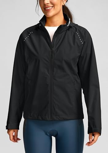 Bikewa Women's Cycling Rain Jackets Waterproof Windbreaker Lightweight Running Windproof Reflective Jacket Packable Hooded