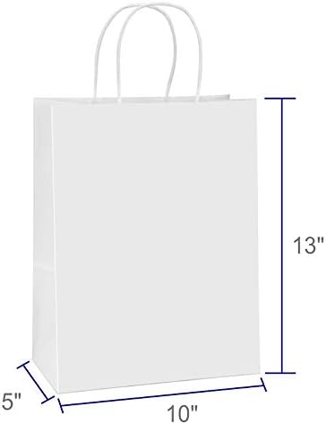 BagDream Paper Shopping Bags 10x5x13 100Pcs White Kraft Gift Bags with Handles Bulk, for Shopping, Merchandise, Retail, Party Favor, Gifts, Take-out, Recyclable Paper Sacks