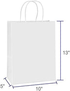 BagDream Paper Shopping Bags 10x5x13 100Pcs White Kraft Gift Bags with Handles Bulk, for Shopping, Merchandise, Retail, Party Favor, Gifts, Take-out, Recyclable Paper Sacks