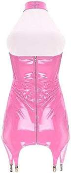 iiniim Women's Back Zipper Halter Sleeveless Bodycon Dress Wetlook Mini Dress with Garter Clips