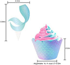 Mermaid Cupcake Toppers and Wrappers, 60 Pcs Reversible Scale Cupcake Liners Glitter Mermaid Cake Toppers for Themed Birthday Under The Sea Baby Shower Party Decoration Supplies